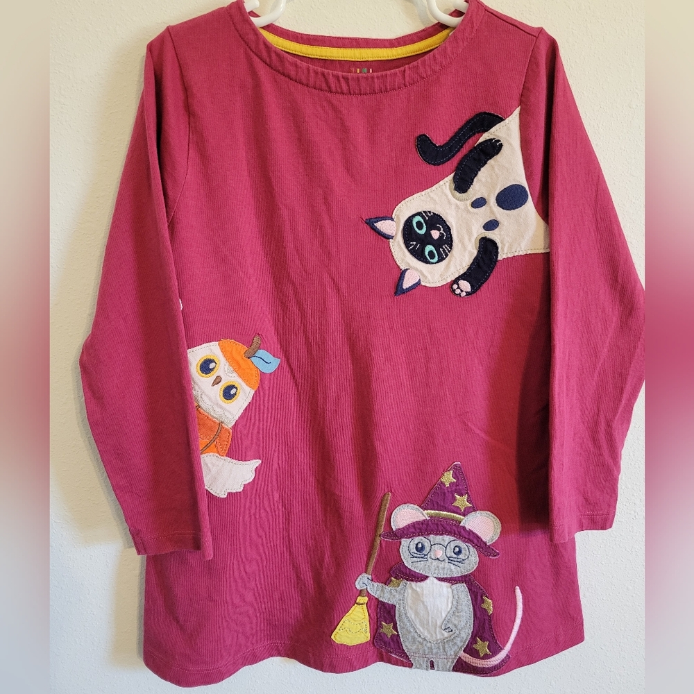 Mini Boden Animal Fall Halloween Applique Tunic Dress Sz 5/6